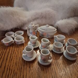 Miniature Porcelain Tea Set with Floral Motif